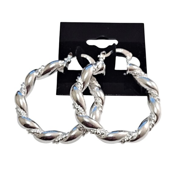 1 1/2" Sterling Silver m925 Winding Twist Hoop Pierced Post Earrings 38mm Large - Picture 2 of 3